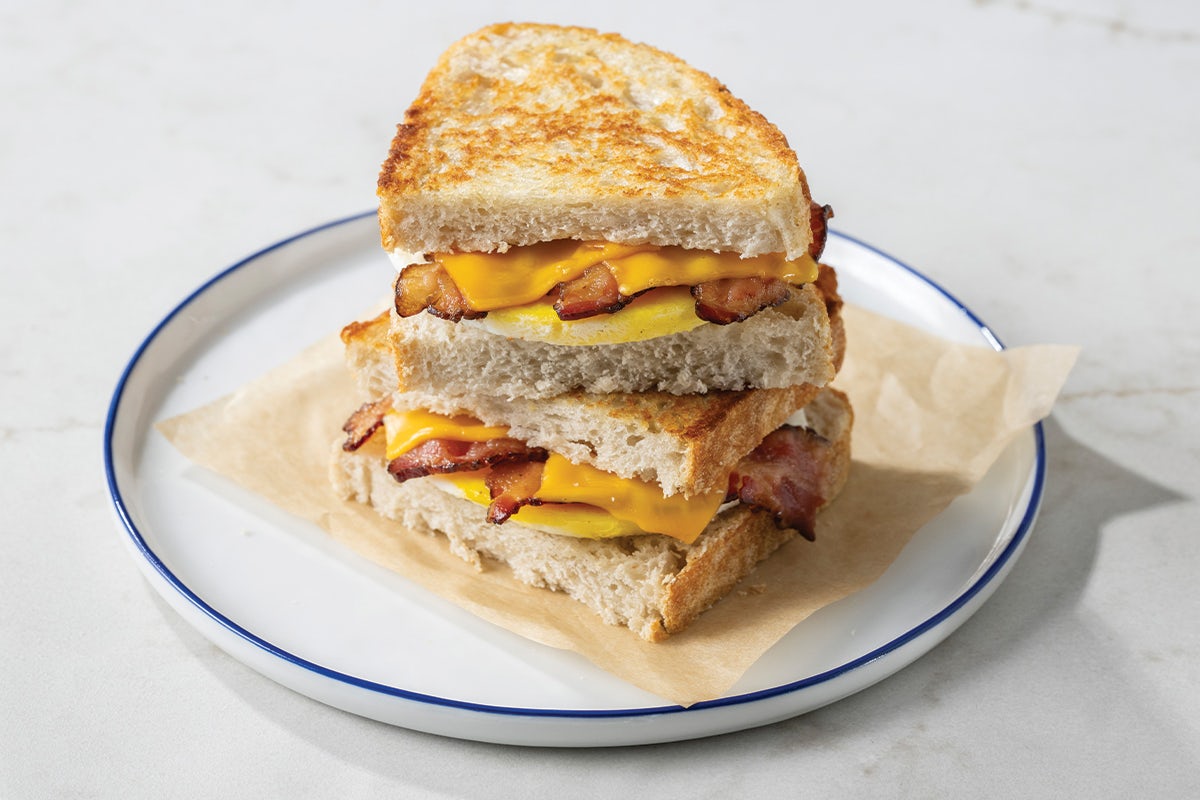 Sourdough Supreme Breakfast Sandwich with Egg, Bacon, and Cheese